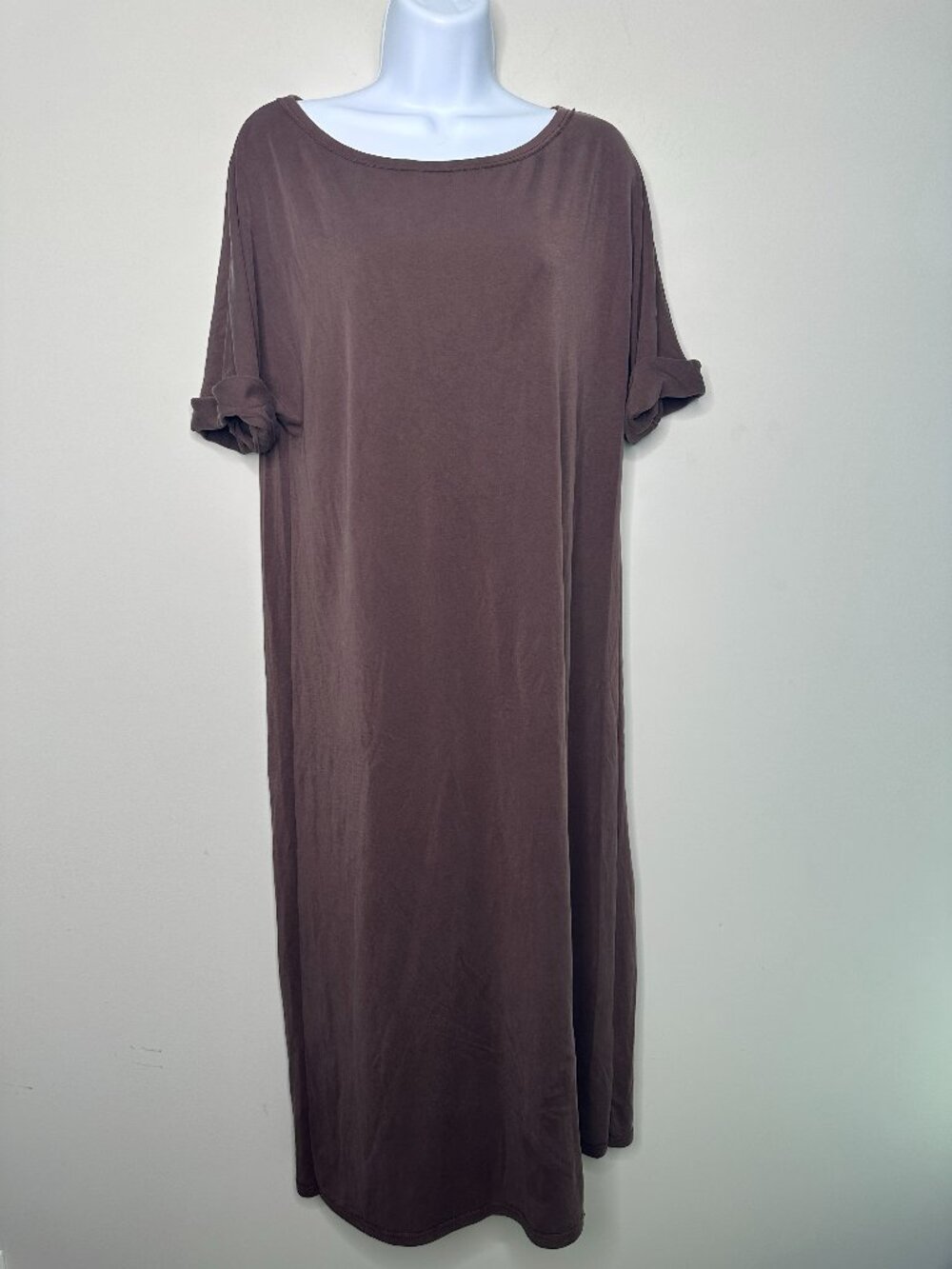 Philosophy Brown Roll Tab Sleeves T-Shirt Maxi Dress Women's Medium